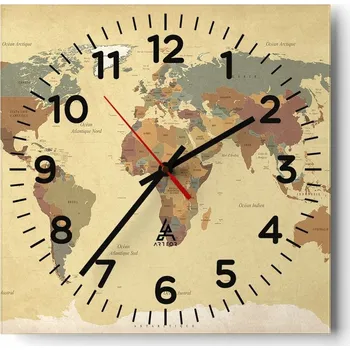 Hodiny Kuchyňské nástěnné hodiny 30x30 Mapa světa Skleněné hodiny do obýváku Tiché