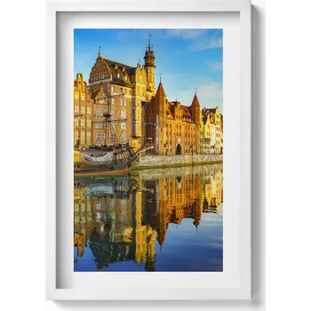 Obraz Moderní nástěnná dekorace obraz v bílém rámu Gdaňsk Motława 40x60 cm