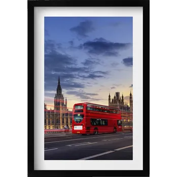 Obraz Dekorativní nástěnný obraz v černém rámu Červený autobus v Londýně 40x60 cm