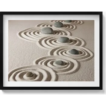 Obraz Moderní nástěnná dekorace Zen - kameny na pískových kruzích 80x60 cm