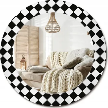 Zrcadlo Kulaté nástěnné dekorativní zrcadlo v skleněném rámu Šachy stůl průměr 60 cm
