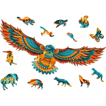 Dřevěná hračka Puzzle Dřevěné Premium 3D Skládačka Orel XXL Zvířata DÁREK Wooden