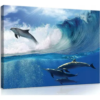 Obraz OBRAZ NA PLÁTNĚ CANVAS 100x75 DELFÍN VLNY VODA