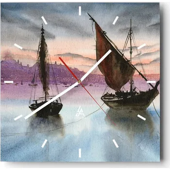 Hodiny Velké nástěnné hodiny 40x40 Plachetnice Skleněné hodiny Čtvercové Tiché