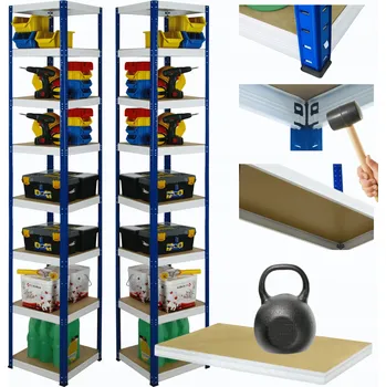 Dílenský regál Kovový regál do skladu HELIOS 270x35x35cm 8 polic x 175kg, ROBUSTNÍ VYSOKÝ