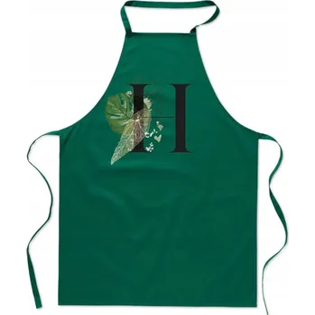 Kuchyňská zástěra KUCHYŇSKÁ ZÁSTĚRA zelená S PÍSMENEM H jméno monogram Hanka Hubert FA_366_z