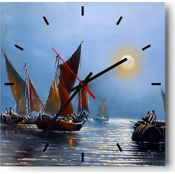 Hodiny Velké nástěnné hodiny na zeď 40x40 Slunce Skleněné hodiny Čtvercové Tiché