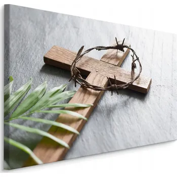 Obraz Dřevěný obraz Kříž s trnovou korunou 3D 40x30 cm