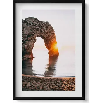 Obraz Obraz s rámem a grafikou na zeď Přímořské skály pláž a slunce 50x70 cm