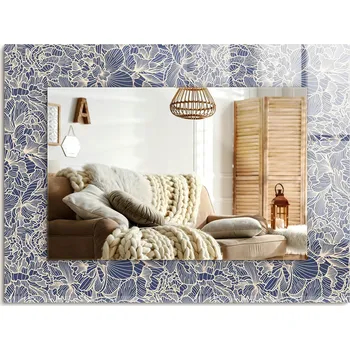 Zrcadlo Obdélníkové dekorativní zrcadlo s květinovým vzorem látky, na výšku nebo na šířku, 80x60 cm