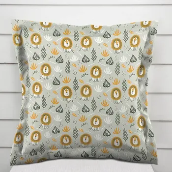 Povlak na dekorativní polštářek Dětský bavlněný povlak na polštář s lemem Sandra SA-565 Lvi na šedém 40 x 60 cm