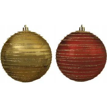 Vánoční dekorace Vánoční Baňky zlaté/červené se třpytkami v linkách 9 Cm