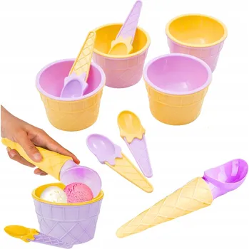 SADA KELÍMKŮ POHÁRY NA ZMRZLINU + LŽIČKY ZMRZLINY MISKY DEZERTŮ PRO DĚTI