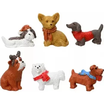 Vánoční dekorace Vánoční městečko figurky psi dekorace 6 Ks