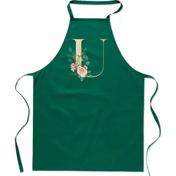 Kuchyňská zástěra KUCHYŇSKÁ ZÁSTĚRA s potiskem zelená S PÍSMENEM U jméno monogram Ula FA_325_z