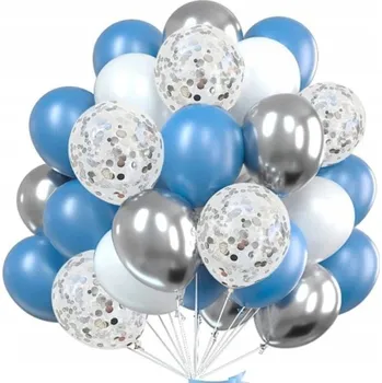 Balónek Sada balónků s konfetami stříbrné, lesklé modré