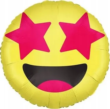 Balónek FÓLIOVÝ BALÓN OBLIČEJ 46 CM 18 PALCŮ EMOTIKON S HVĚZDIČKAMI BALÓNEK