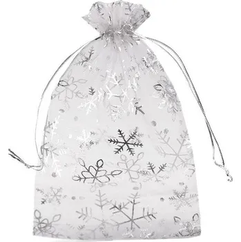 Vánoční dekorace Vánoční dárkový pytlík vločky 13x18 cm organza Varianta: 6 šedá nejsvětlejší stříbrná, Balení: 10 ks