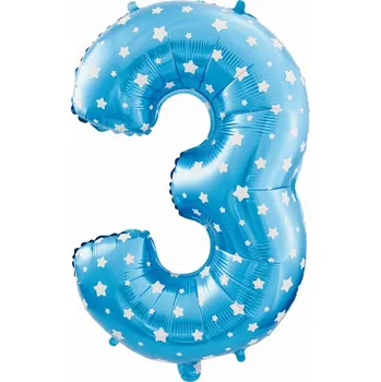 Balónek Fóliový balónek číslice 3 modrý s hvězdičkami 61 cm