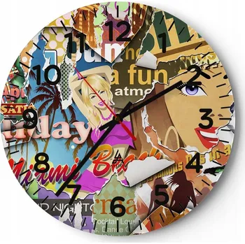 Hodiny Nástěnné hodiny do obýváku 40x40 Graffiti Kulatý Skleněné hodiny Loft Tiché