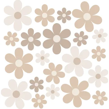 Obraz Nálepky na zeď sedmikrásky béžové sada 44 kusů béžové kytičky louka