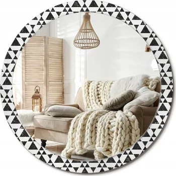 Zrcadlo Závěsné zrcadlo zdobené grafikou na skle Trojúhelníky geometrie Velké průměr 100 cm