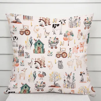 Povlak na polštářek Dětský bavlněný povlak na polštář Sandra SA-563 Zvířátka na farmě na bílém 50 x 60 cm