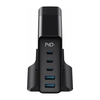 Havit UCLE004 EU - pětiportová cestovní nabíječka GaN 140 W, černá