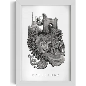 Obraz Dekorativní nástěnný obraz v rámu s grafikou Černobílá Barcelona 20x30 cm