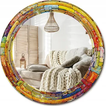 Zrcadlo Prémiové Zrcadlo s dekorativním skleněným rámem s potiskem průměr 60 cm