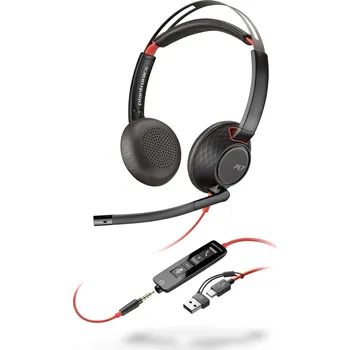 Sluchátka Poly Blackwire 5220 náhlavní souprava, 3.5 mm jack + USB-C/A adaptér, stereo 93S88AA