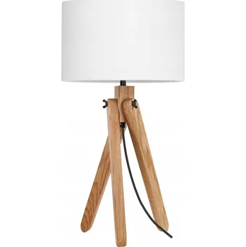 Lampička NOČNÍ LAMPA STOLNÍ DŘEVĚNÁ OZDOBNÁ STÍNIDLO BÍLÁ E27 LED