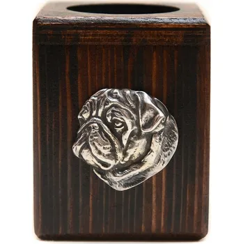 Svícen Mops, dřevěný svícen se psem na čajovou svíčku (tealight)