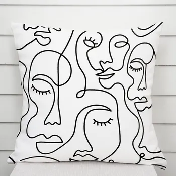 Povlak na dekorativní polštářek Bavlněný povlak na polštář Sandra SA-570 Abstraktní tváře na bílém 50 x 50 cm
