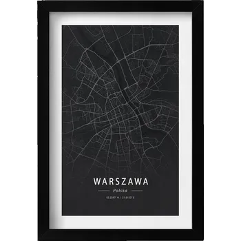 Obraz Závěsný obraz v černém rámu Mapa města Varšava, hlavního města Polský, 20x30 cm