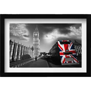 Obraz Závěsný obraz rámeček černé barvy Big Ben a autobus v Londýně 30x20 cm