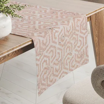 ubrus Sametový běhoun na stůl Tamara TMR-029 Růžovobéžové hexagony s černým žíháním 20x120 cm