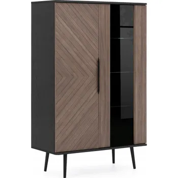 Knihovna Černá vitrína, matné odstíny hnědé, 140 x 90 x 41 cm Selsey