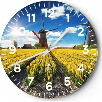 Hodiny Nástěnné hodiny do obýváku 40x40 Krajina Kulatý Skleněné hodiny Loft Tiché