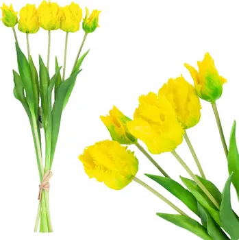 umělá květina TULIPÁNY GUMOVÉ PAPOUŠCI KYTICE 5X ŽLUTÁ