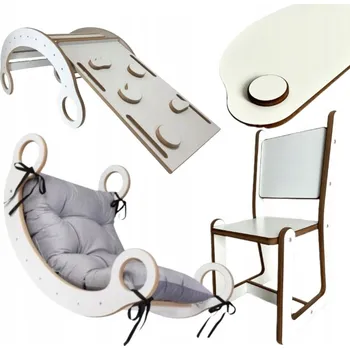 Dětská houpačka Sada HOUPAČKA MONTESSORI Polštář J.S + Stěna + Křeslo Pracovní deska Skluzavka CE