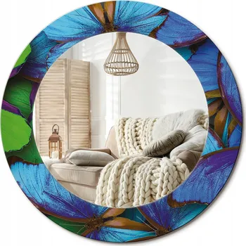 Zrcadlo Zrcadlo nástěnné s ozdobným rámem fi 50 cm Modrý a zelený motýl