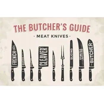Obraz Cedule The Butchers Guide - Meat Knives
