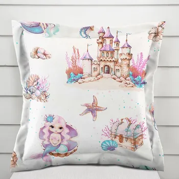Povlak na polštářek Dětský bavlněný povlak na polštář s lemem Sandra SA-567 Mořské víly a království na bílém 40 x 40 cm