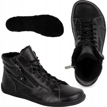 Dámská zimní obuv Dámské minimalistické kožené zimní boty barefoot 1261 černé 36