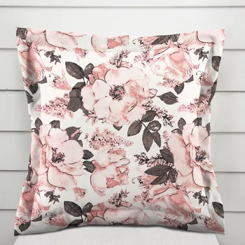 Povlak na polštářek Bavlněný povlak na polštář s lemem Sandra SA-549 Růžové růže a poupata na bílém 50 x 60 cm