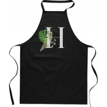 Kuchyňská zástěra KUCHYŇSKÁ ZÁSTĚRA černá S PÍSMENEM H jméno monogram Hanka Hubert FA_392_cz