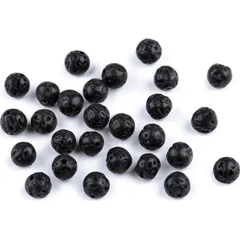 Korálek Přírodní láva, minerální korálky Ø7 mm Varianta: černá láva, Balení: 20 ks