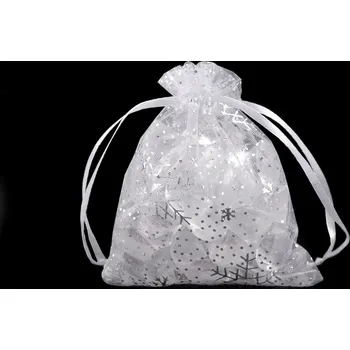 Vánoční dekorace Vánoční dárkový pytlík vločky 9x11 cm organza Varianta: bílá stříbrná, Balení: 100 ks