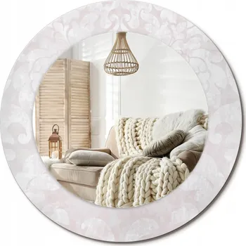 Zrcadlo Prémiové Zrcadlo s dekorativním skleněným rámem s potiskem průměr 50 cm, rokoková textura